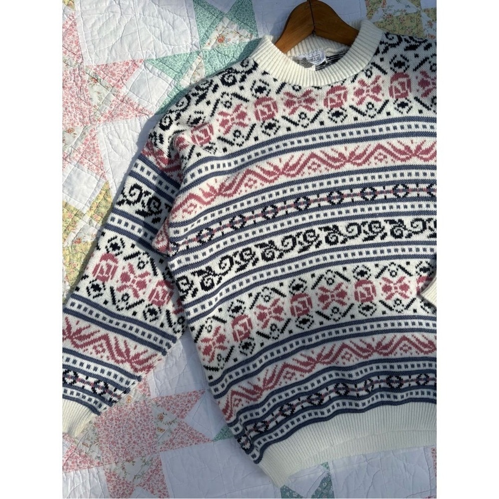 Vintage 90s Fair Isle Crewneck Sweater XL Cottagecore Grunge Grandpa Knit USA